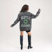 SEATTLE SEAHAWKS STYLES THE LIMIT MICRO-RHINESTONE DENIM OVERSHIRT IN BLACK