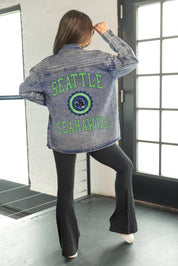 SEATTLE SEAHAWKS STYLES THE LIMIT MICRO-RHINESTONE DENIM OVERSHIRT