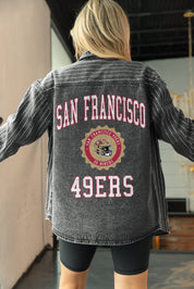 SAN FRANCISCO 49ERS STYLES THE LIMIT MICRO-RHINESTONE DENIM OVERSHIRT IN BLACK