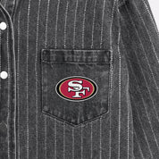 SAN FRANCISCO 49ERS STYLES THE LIMIT MICRO-RHINESTONE DENIM OVERSHIRT IN BLACK
