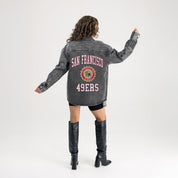 SAN FRANCISCO 49ERS STYLES THE LIMIT MICRO-RHINESTONE DENIM OVERSHIRT IN BLACK