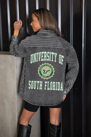 SOUTH FLORIDA BULLS STYLES THE LIMIT MICRO-RHINESTONE DENIM OVERSHIRT IN BLACK