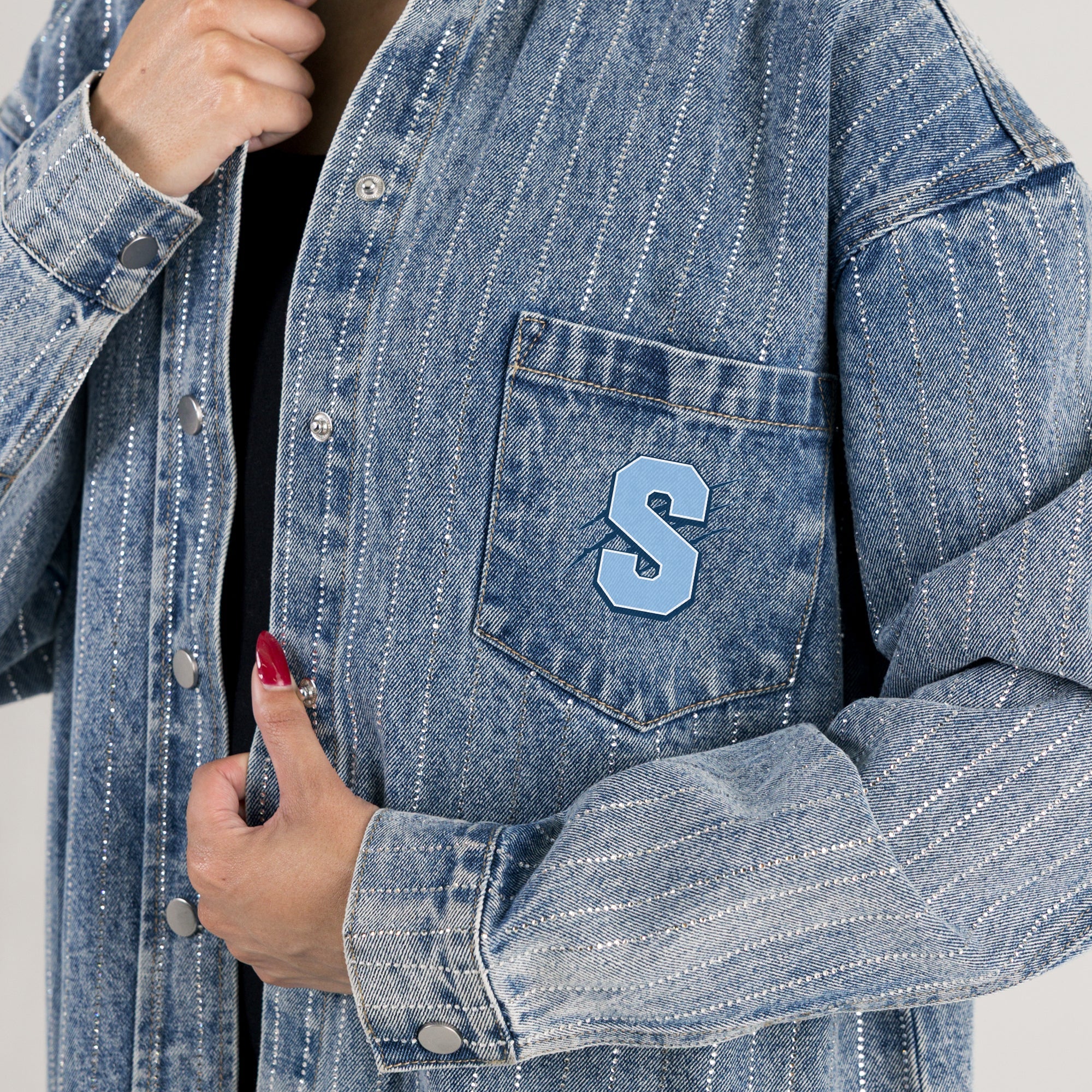 SPELMAN COLLEGE JAGUARS STYLES THE LIMIT MICRO-RHINESTONE DENIM OVERSHIRT