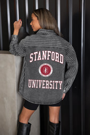 STANFORD CARDINAL STYLES THE LIMIT MICRO-RHINESTONE DENIM OVERSHIRT IN BLACK