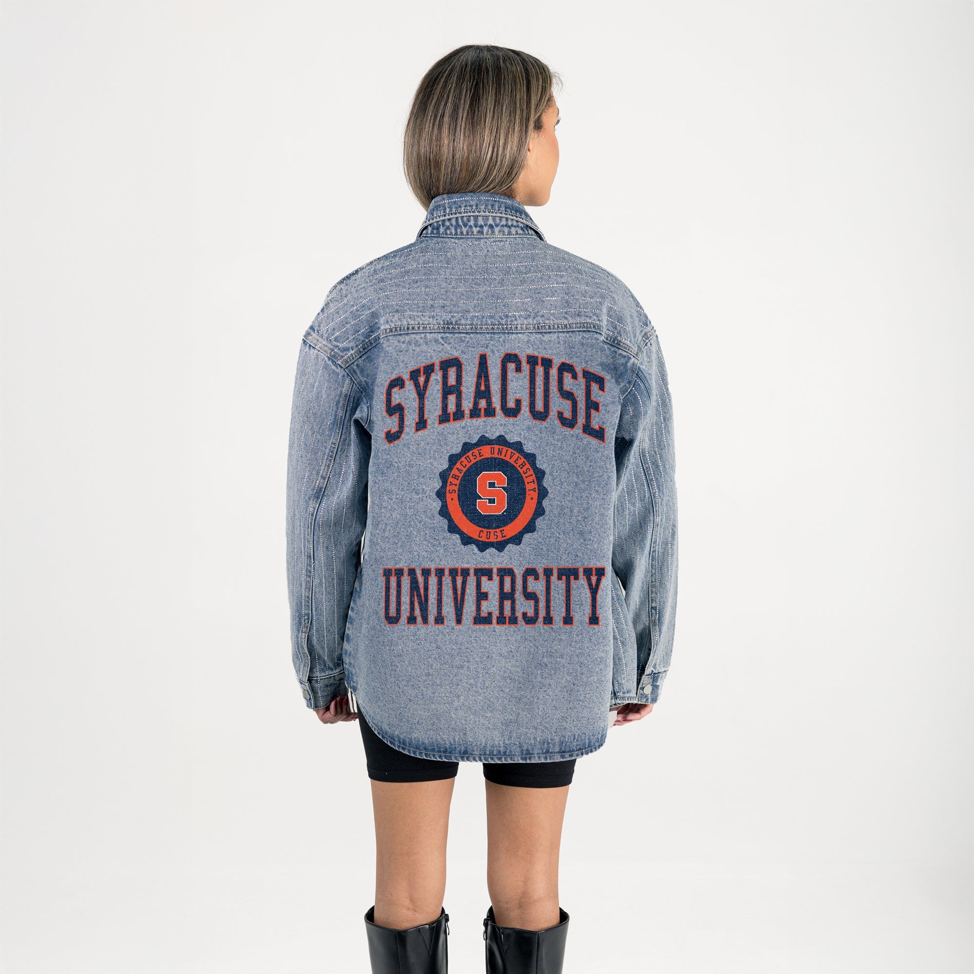SYRACUSE ORANGE STYLES THE LIMIT MICRO-RHINESTONE DENIM OVERSHIRT