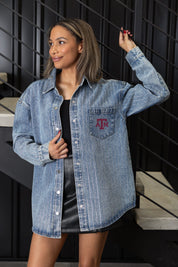TEXAS A&M AGGIES STYLES THE LIMIT MICRO-RHINESTONE DENIM OVERSHIRT