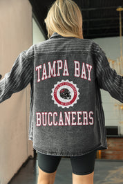 TAMPA BAY BUCCANEERS STYLES THE LIMIT MICRO-RHINESTONE DENIM OVERSHIRT IN BLACK