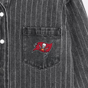 TAMPA BAY BUCCANEERS STYLES THE LIMIT MICRO-RHINESTONE DENIM OVERSHIRT IN BLACK