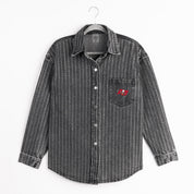 TAMPA BAY BUCCANEERS STYLES THE LIMIT MICRO-RHINESTONE DENIM OVERSHIRT IN BLACK