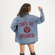 TAMPA BAY BUCCANEERS STYLES THE LIMIT MICRO-RHINESTONE DENIM OVERSHIRT