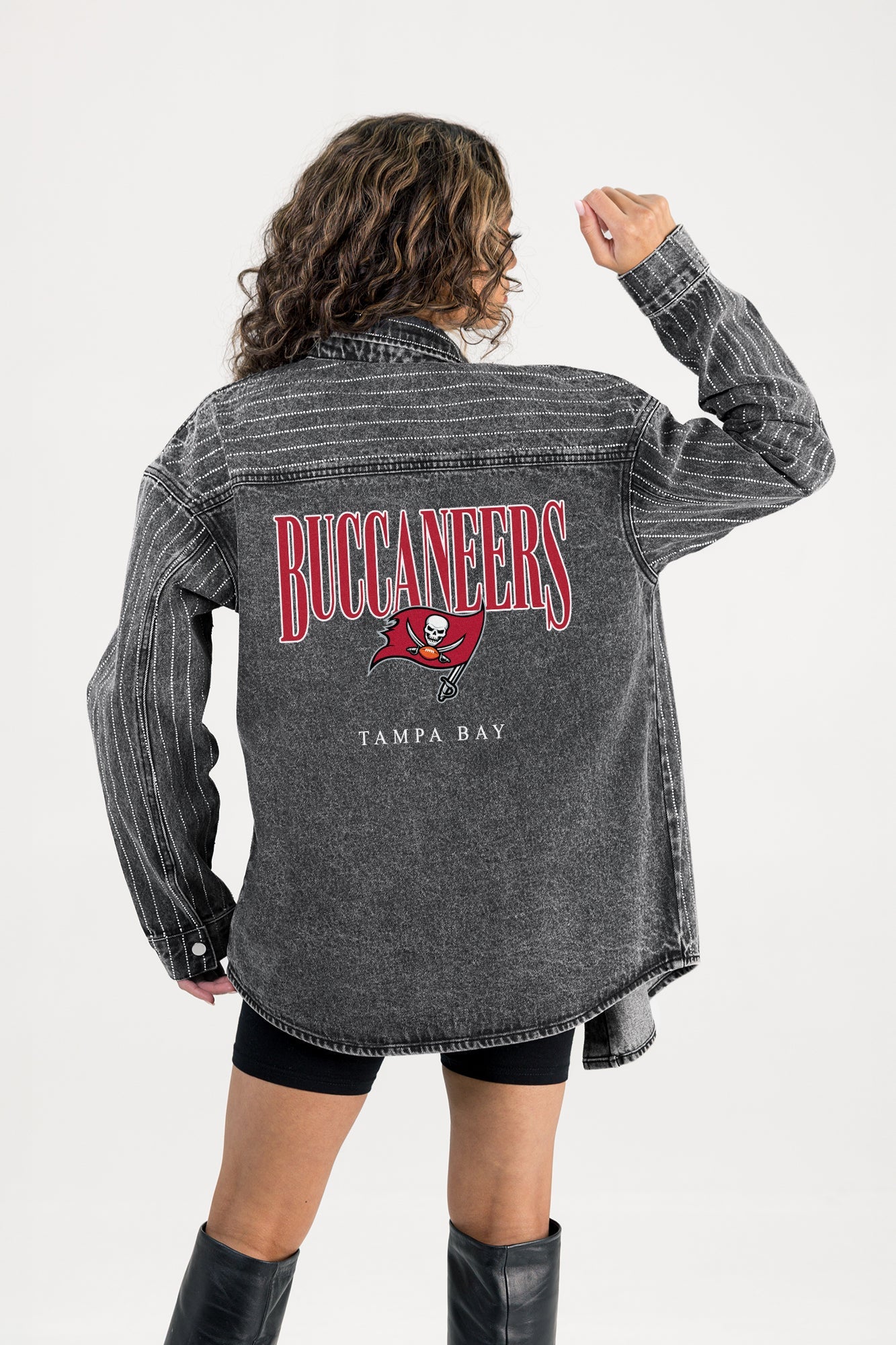 TAMPA BAY BUCCANEERS END ZONE ENERGY MICRO-RHINESTONE OVERSHIRT BY RANDI MAHOMES