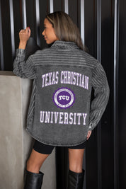TCU HORNED FROGS STYLES THE LIMIT MICRO-RHINESTONE DENIM OVERSHIRT IN BLACK