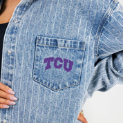 TCU HORNED FROGS STYLES THE LIMIT MICRO-RHINESTONE DENIM OVERSHIRT