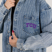 TCU HORNED FROGS STYLES THE LIMIT MICRO-RHINESTONE DENIM OVERSHIRT