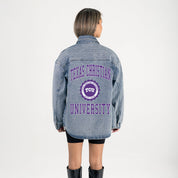 TCU HORNED FROGS STYLES THE LIMIT MICRO-RHINESTONE DENIM OVERSHIRT