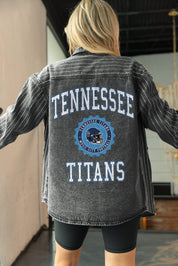 TENNESSEE TITANS STYLES THE LIMIT MICRO-RHINESTONE DENIM OVERSHIRT IN BLACK