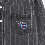 TENNESSEE TITANS STYLES THE LIMIT MICRO-RHINESTONE DENIM OVERSHIRT IN BLACK
