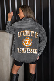 TENNESSEE VOLUNTEERS STYLES THE LIMIT MICRO-RHINESTONE DENIM OVERSHIRT IN BLACK