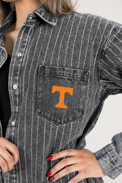 TENNESSEE VOLUNTEERS STYLES THE LIMIT MICRO-RHINESTONE DENIM OVERSHIRT IN BLACK