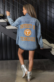 TENNESSEE VOLUNTEERS STYLES THE LIMIT MICRO-RHINESTONE DENIM OVERSHIRT