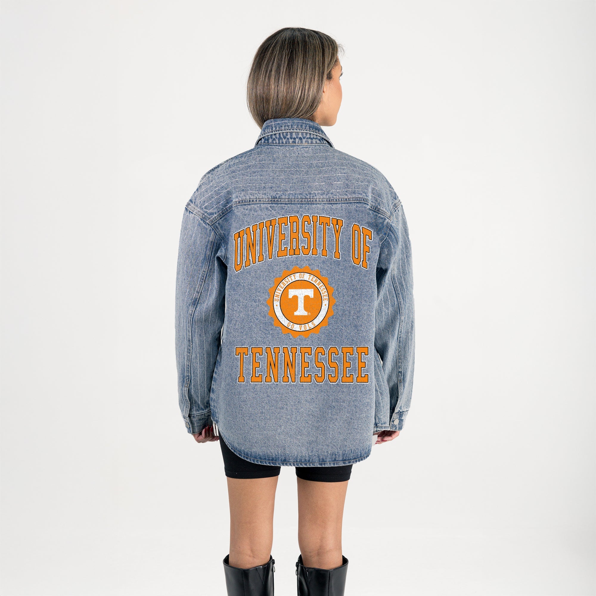 TENNESSEE VOLUNTEERS STYLES THE LIMIT MICRO-RHINESTONE DENIM OVERSHIRT
