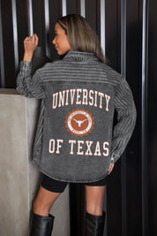 TEXAS LONGHORNS STYLES THE LIMIT MICRO-RHINESTONE DENIM OVERSHIRT IN BLACK