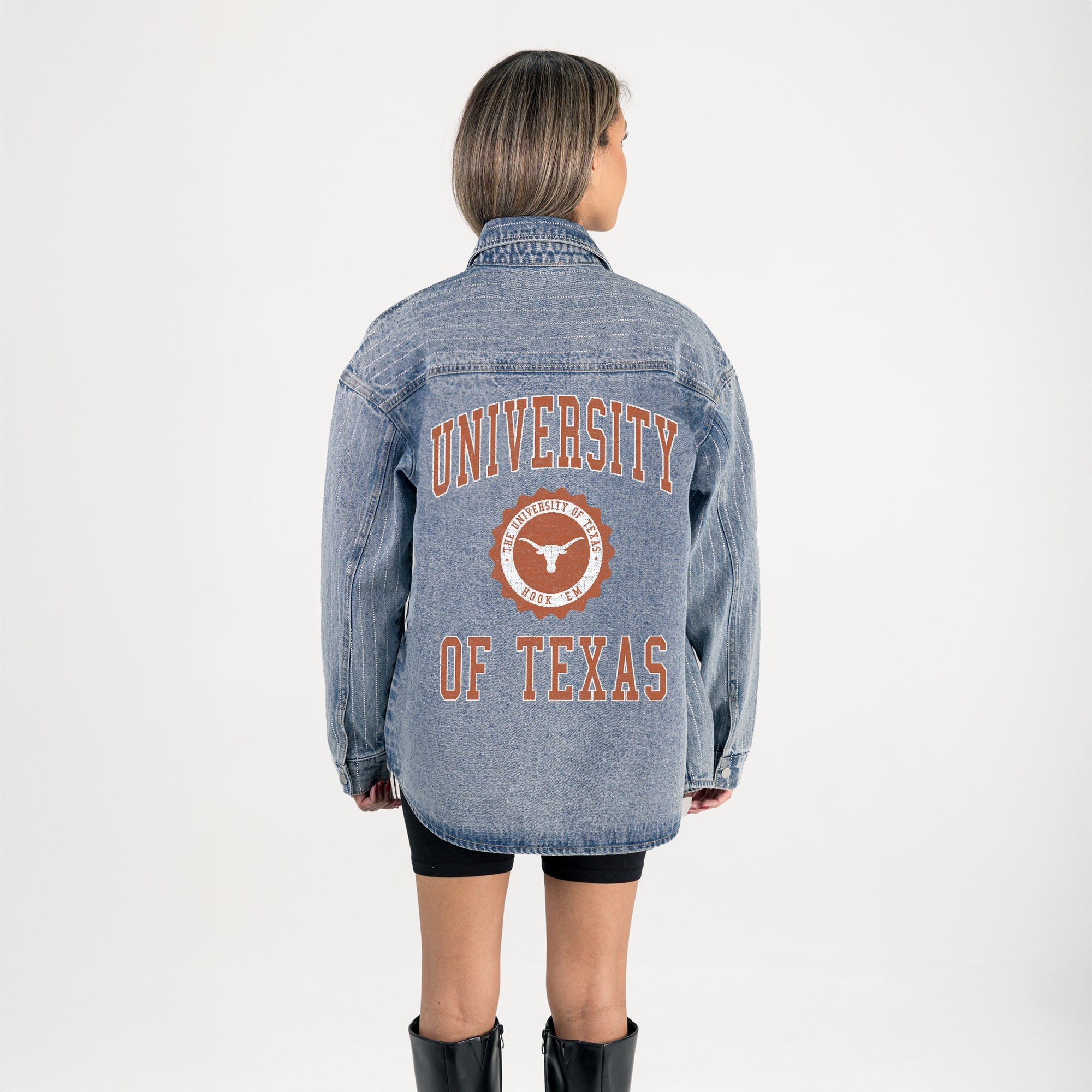 TEXAS LONGHORNS STYLES THE LIMIT MICRO-RHINESTONE DENIM OVERSHIRT