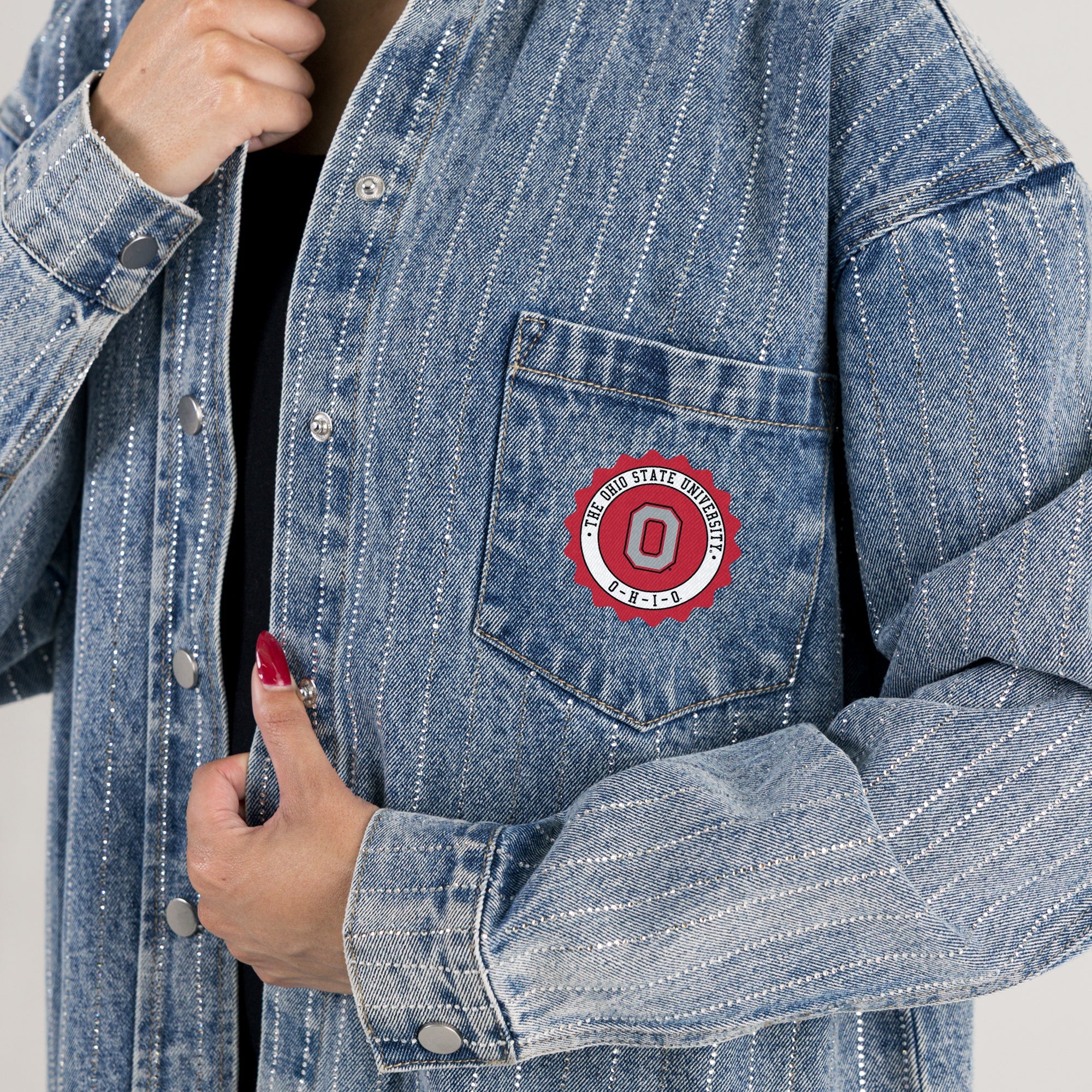 OHIO STATE BUCKEYES STYLES THE LIMIT MICRO-RHINESTONE DENIM OVERSHIRT