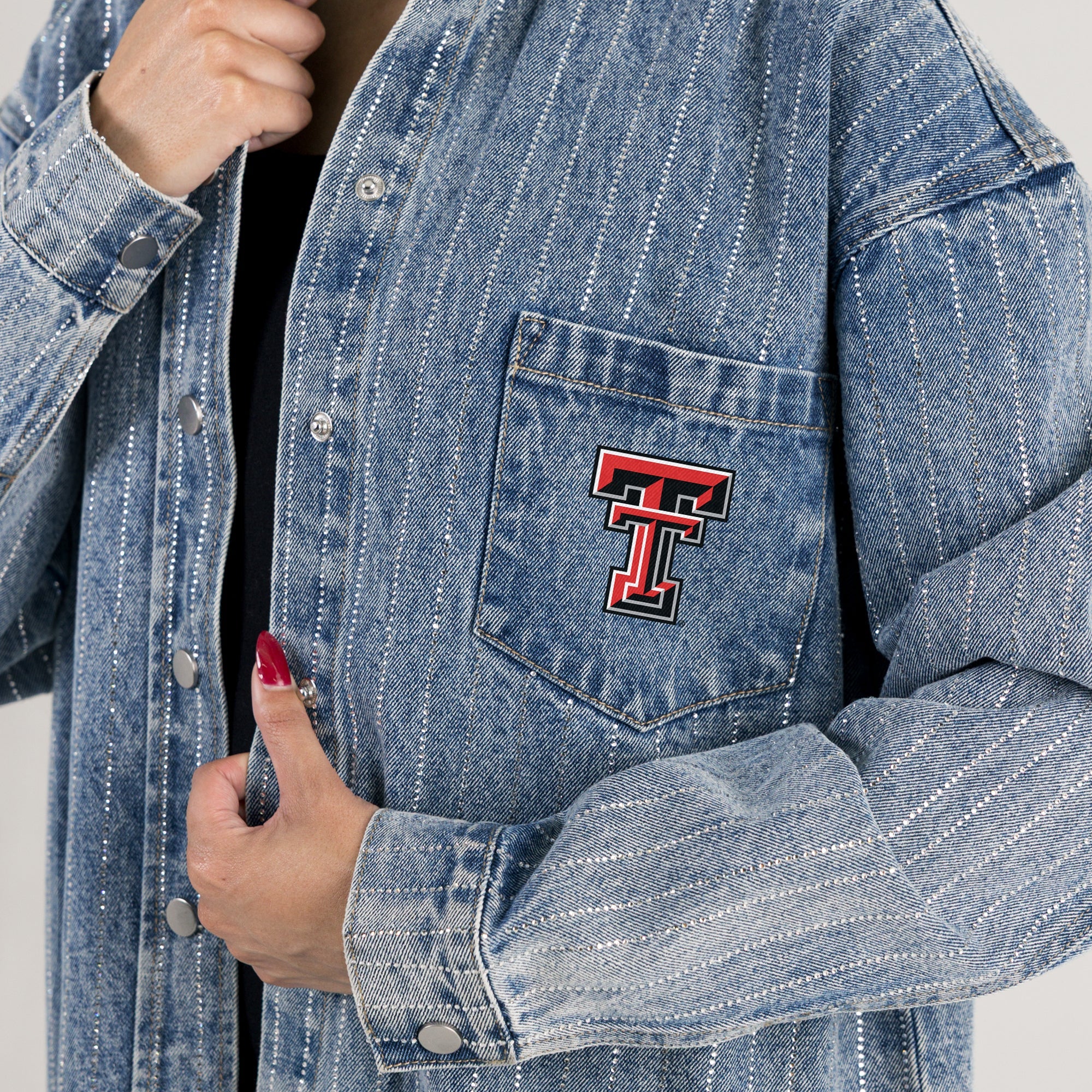 TEXAS TECH RED RAIDERS STYLES THE LIMIT MICRO-RHINESTONE DENIM OVERSHIRT