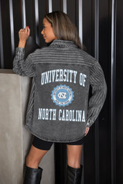NORTH CAROLINA TAR HEELS STYLES THE LIMIT MICRO-RHINESTONE DENIM OVERSHIRT IN BLACK