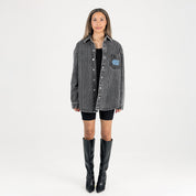 NORTH CAROLINA TAR HEELS STYLES THE LIMIT MICRO-RHINESTONE DENIM OVERSHIRT IN BLACK