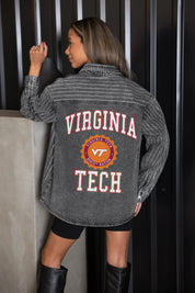 VIRGINIA TECH HOKIES STYLES THE LIMIT MICRO-RHINESTONE DENIM OVERSHIRT IN BLACK