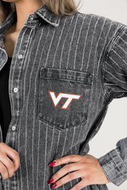 VIRGINIA TECH HOKIES STYLES THE LIMIT MICRO-RHINESTONE DENIM OVERSHIRT IN BLACK