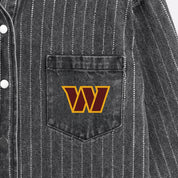 WASHINGTON COMMANDERS STYLES THE LIMIT MICRO-RHINESTONE DENIM OVERSHIRT IN BLACK