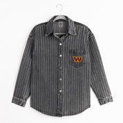 WASHINGTON COMMANDERS STYLES THE LIMIT MICRO-RHINESTONE DENIM OVERSHIRT IN BLACK