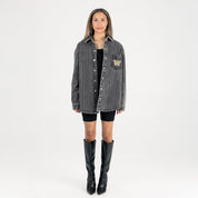 WASHINGTON HUSKIES STYLES THE LIMIT MICRO-RHINESTONE DENIM OVERSHIRT IN BLACK