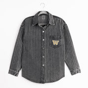 WASHINGTON HUSKIES STYLES THE LIMIT MICRO-RHINESTONE DENIM OVERSHIRT IN BLACK