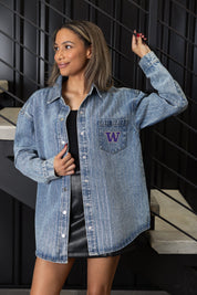 WASHINGTON HUSKIES STYLES THE LIMIT MICRO-RHINESTONE DENIM OVERSHIRT