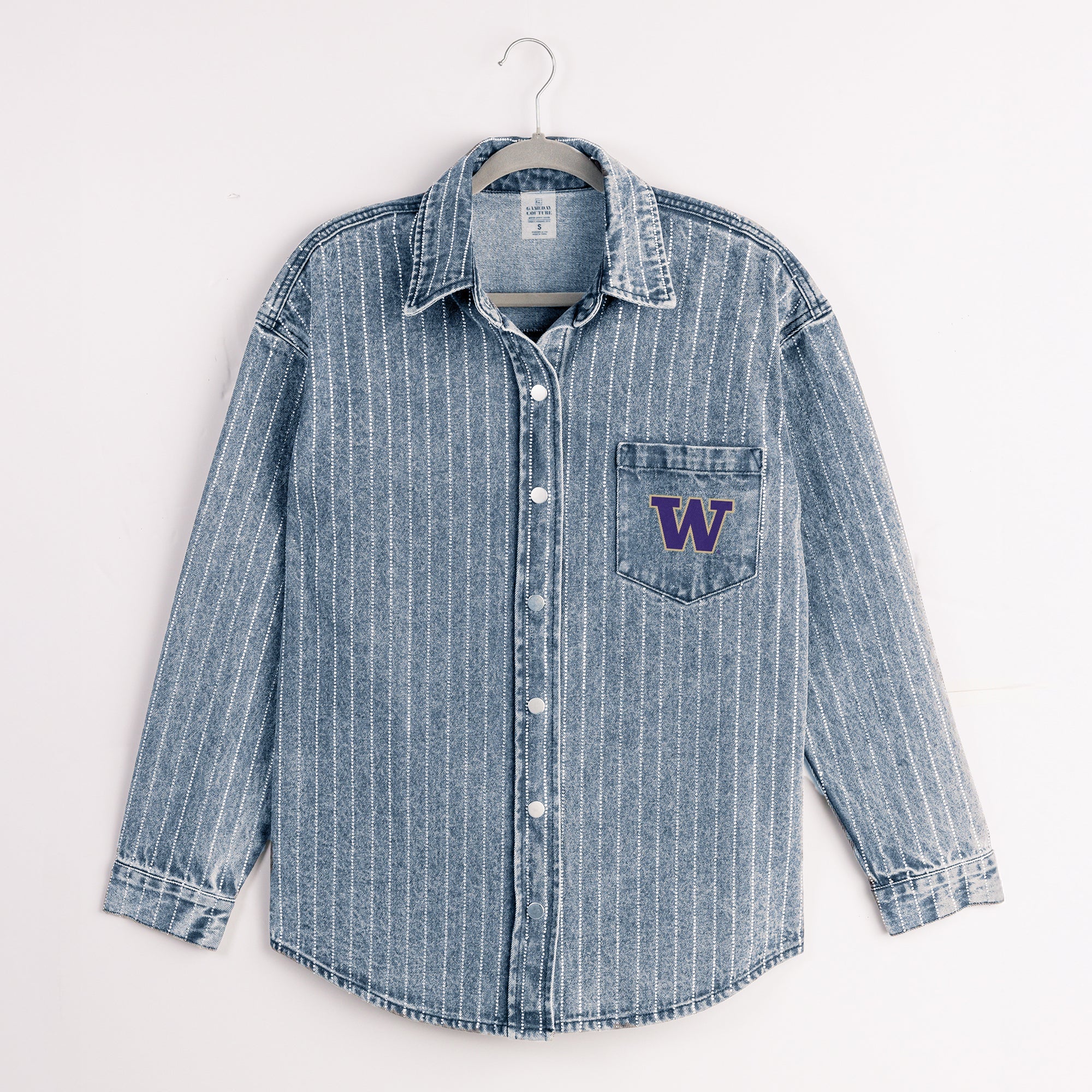WASHINGTON HUSKIES STYLES THE LIMIT MICRO-RHINESTONE DENIM OVERSHIRT