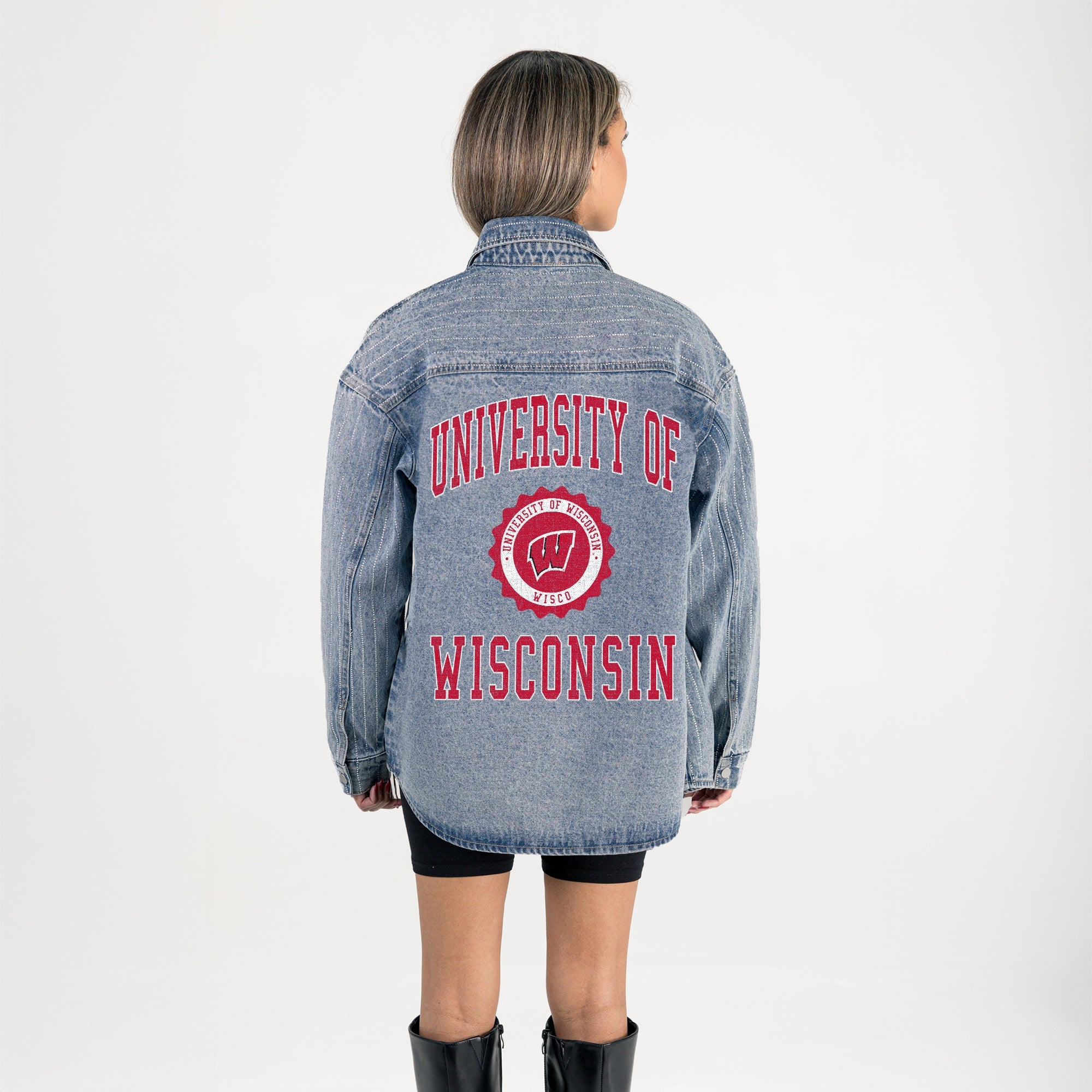 WISCONSIN BADGERS STYLES THE LIMIT MICRO-RHINESTONE DENIM OVERSHIRT