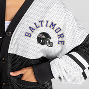 BALTIMORE RAVENS MVP ERA CONTRAST MESH CARDIGAN