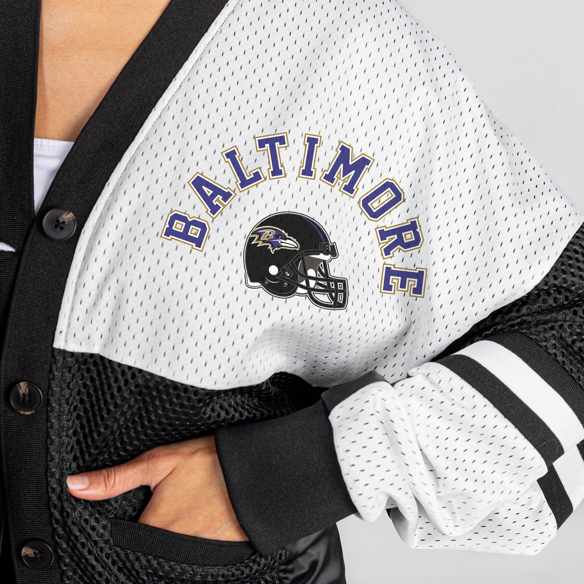 BALTIMORE RAVENS MVP ERA CONTRAST MESH CARDIGAN