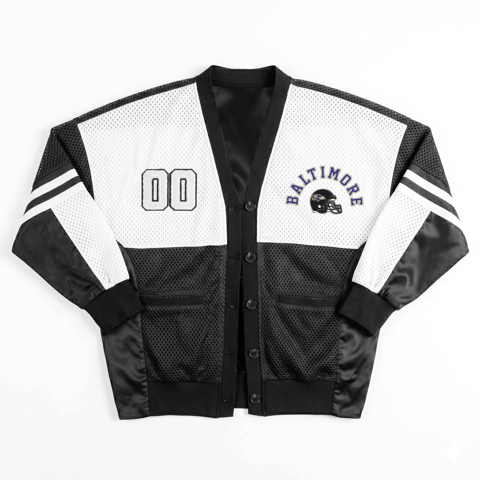 BALTIMORE RAVENS MVP ERA CONTRAST MESH CARDIGAN