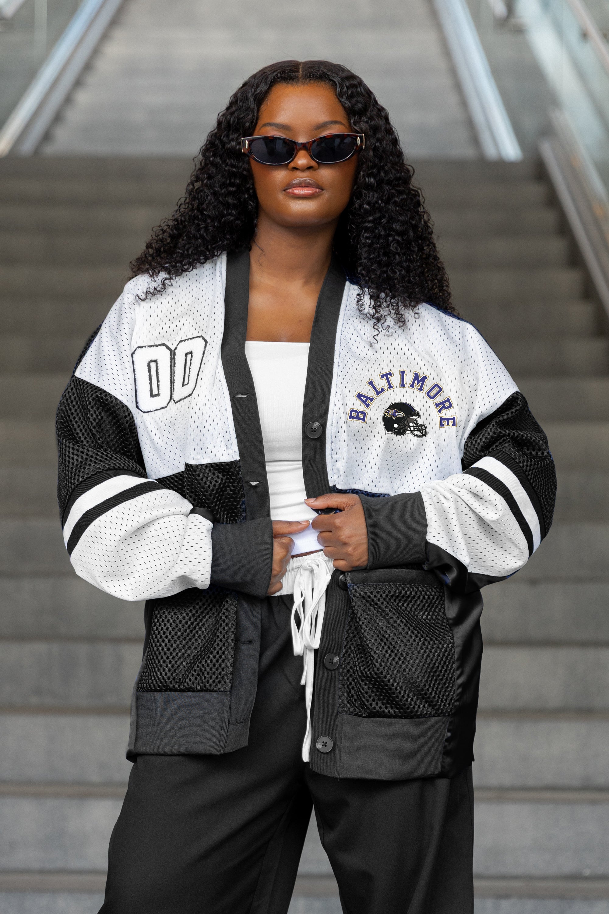 BALTIMORE RAVENS MVP ERA CONTRAST MESH CARDIGAN