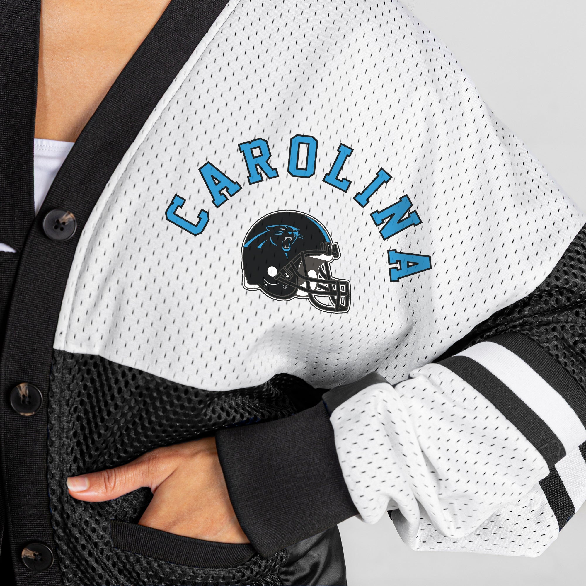 CAROLINA PANTHERS MVP ERA CONTRAST MESH CARDIGAN