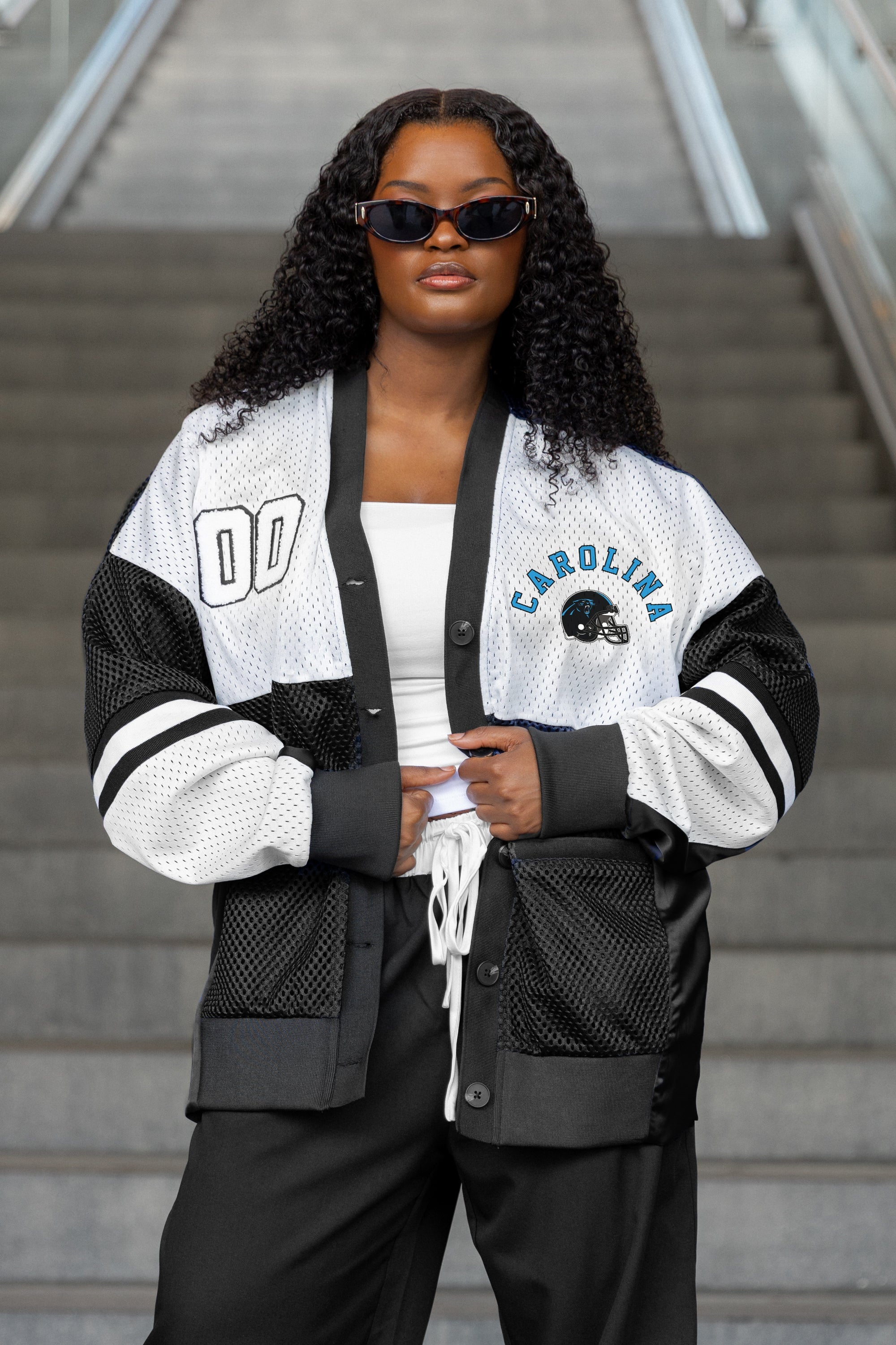 CAROLINA PANTHERS MVP ERA CONTRAST MESH CARDIGAN