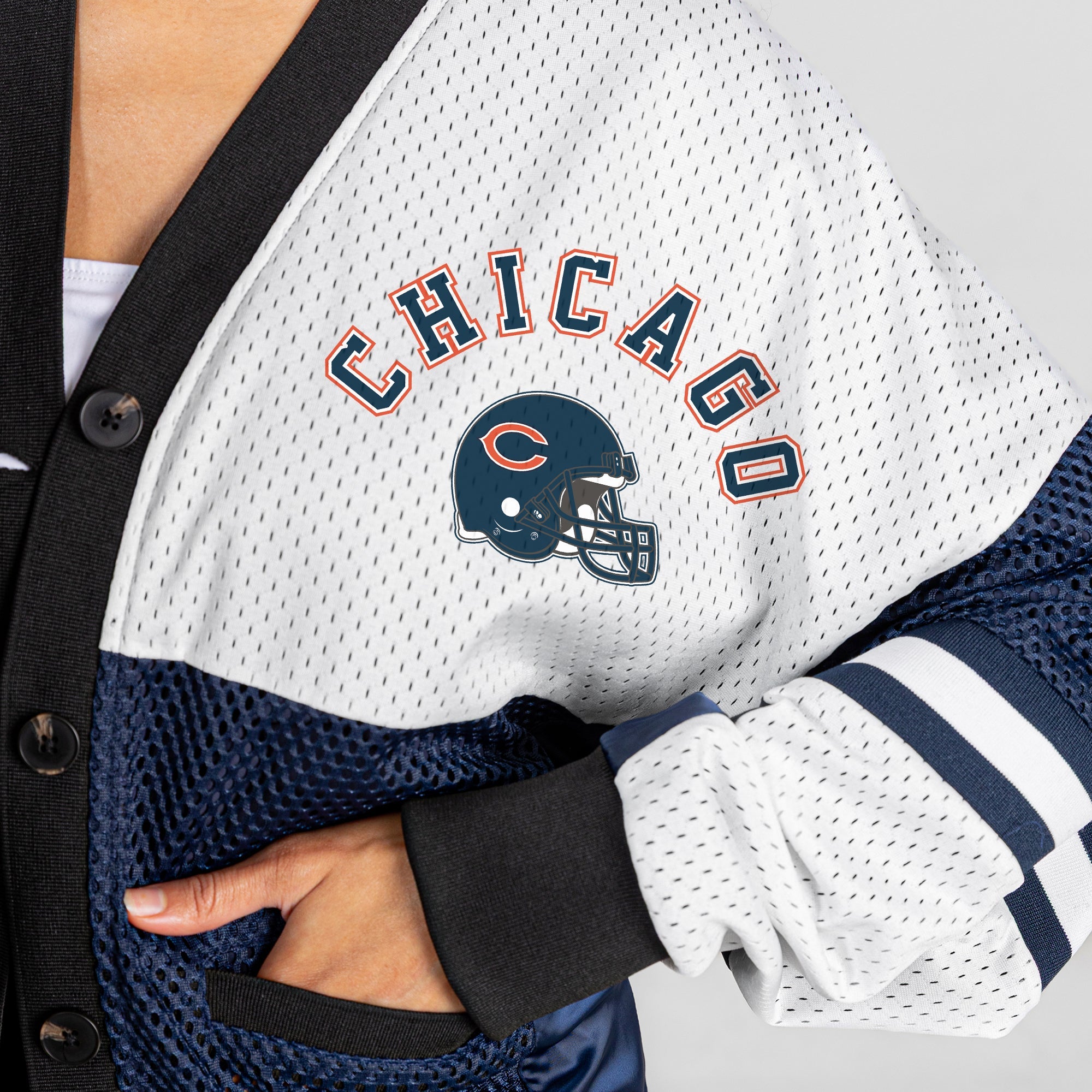 CHICAGO BEARS MVP ERA CONTRAST MESH CARDIGAN