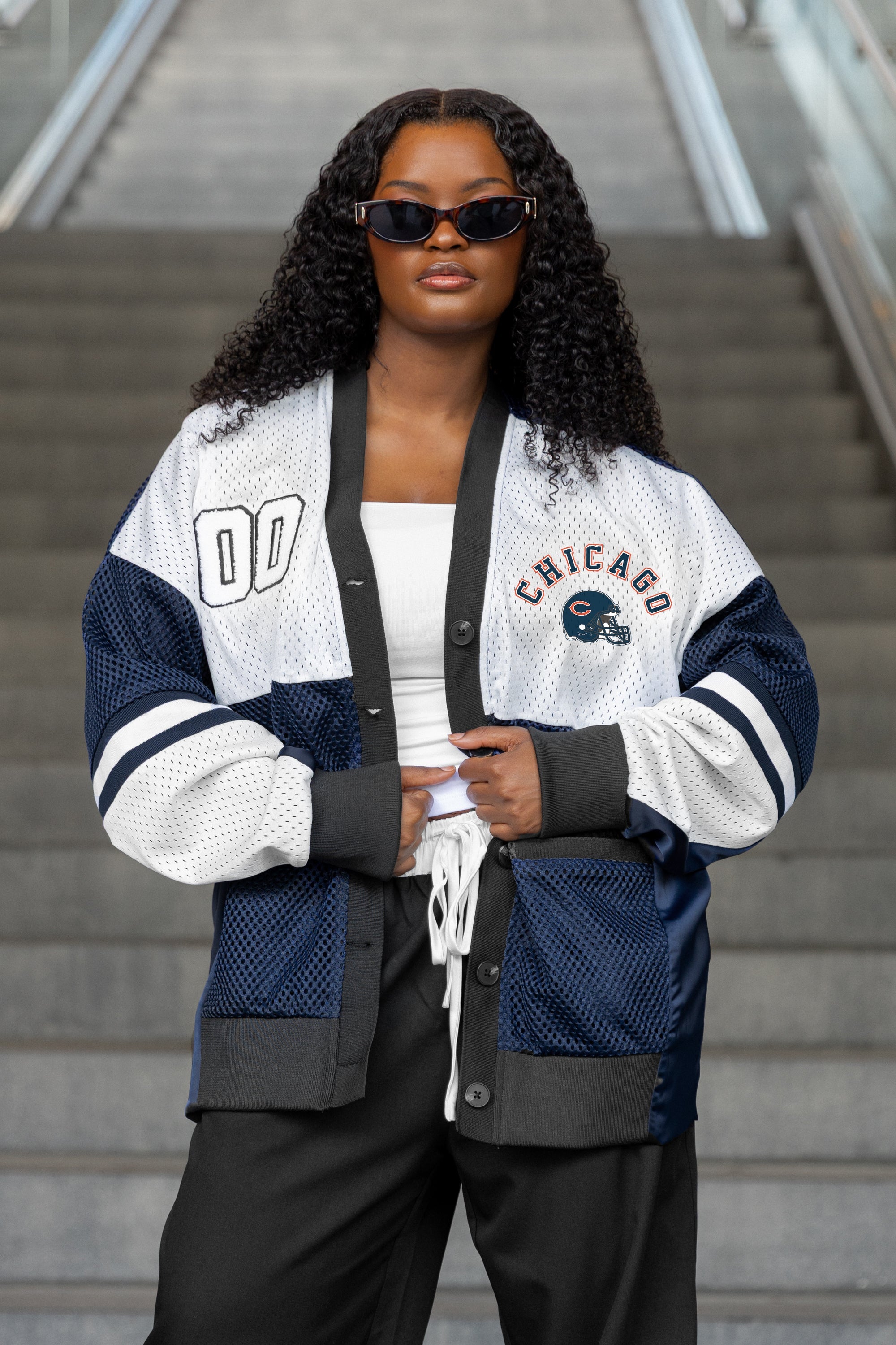 CHICAGO BEARS MVP ERA CONTRAST MESH CARDIGAN