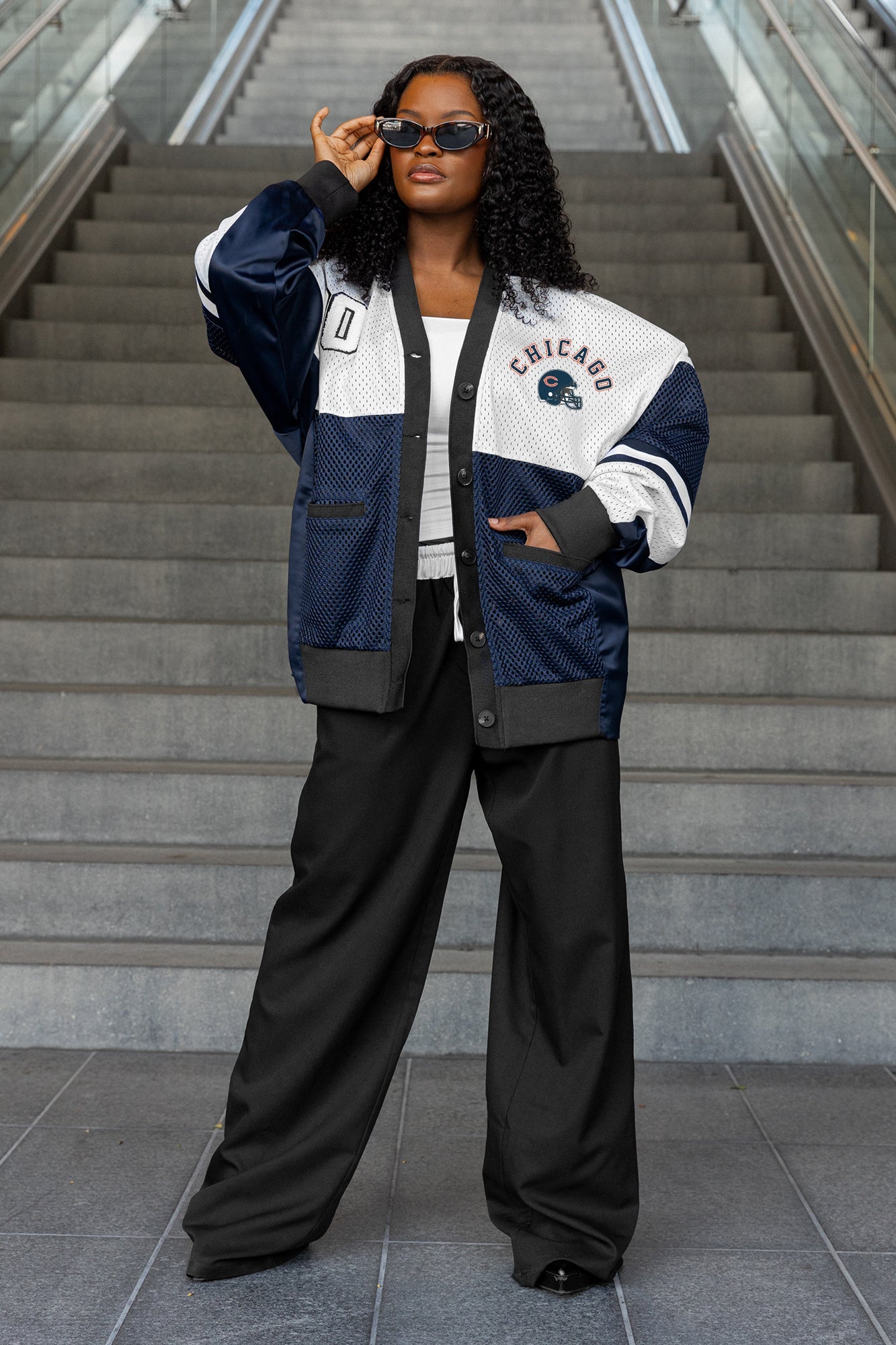 CHICAGO BEARS MVP ERA CONTRAST MESH CARDIGAN