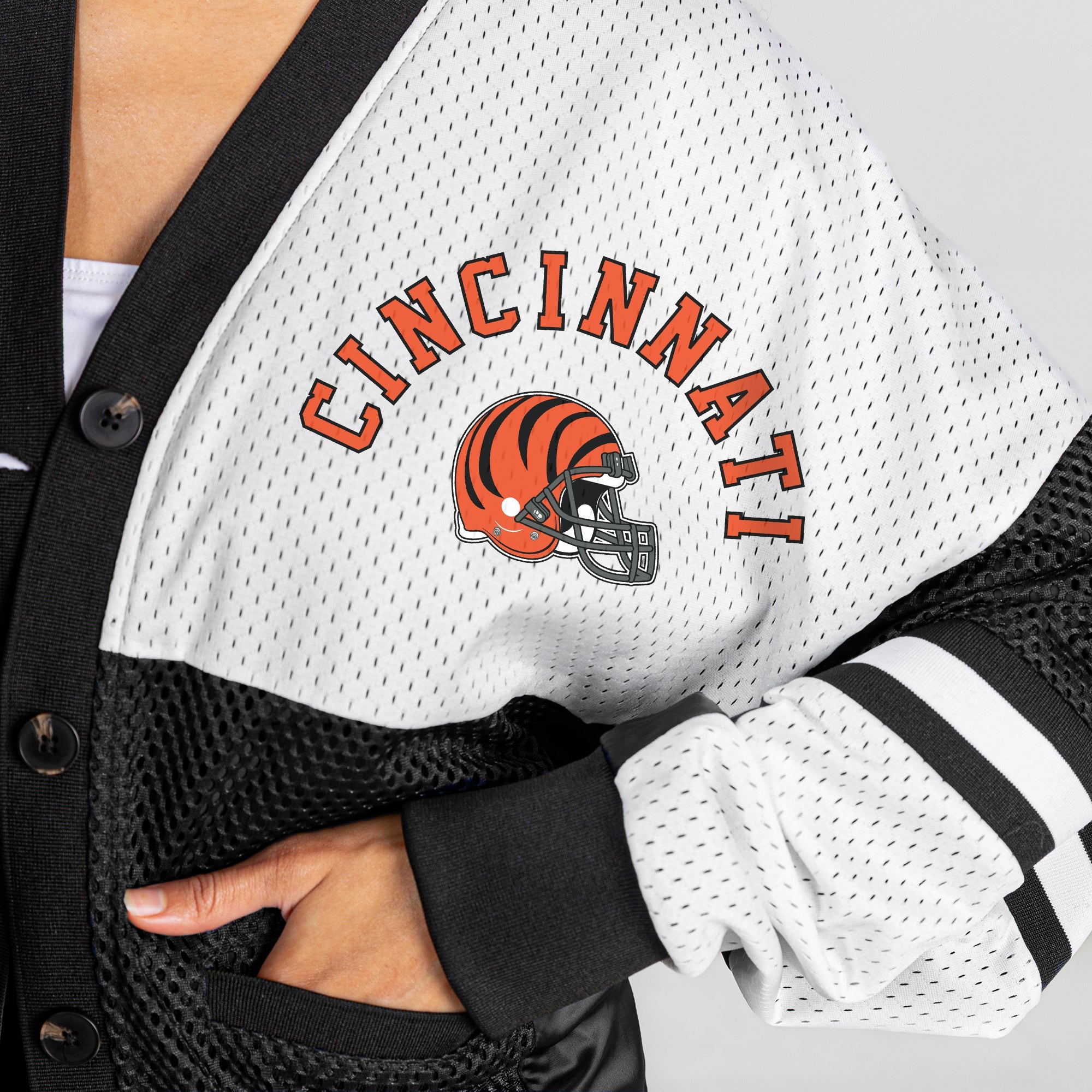 CINCINNATI BENGALS MVP ERA CONTRAST MESH CARDIGAN